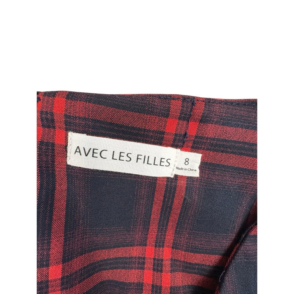 Avec Les Filles Red Black Plaid Sleeveless Midi Dress Women's Size 8 NWOT - Picture 3 of 7